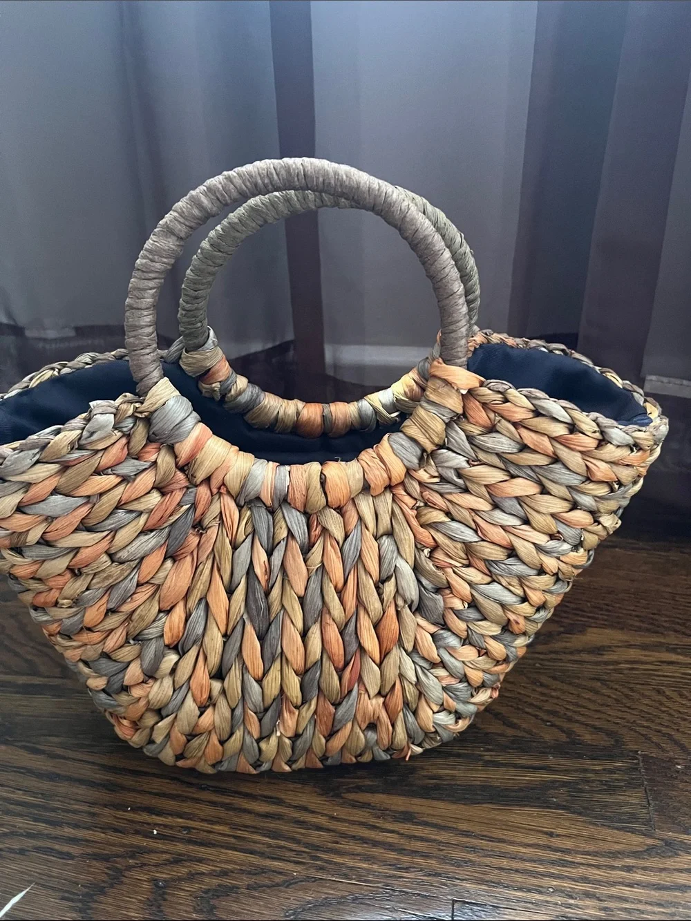 Handwoven Straw Tote Bag in Brown and Tan